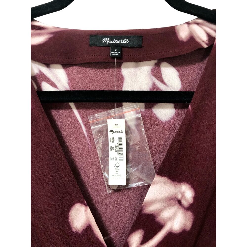Madewell V-Neck Cuff-Sleeve Maxi Dress in Floral Bordeaux Size 2 NWT - Picture 8 of 11